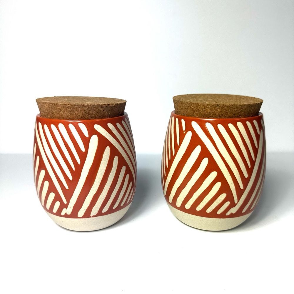 Set of 2 Canister with Cork Lid Orange and Tan NWT